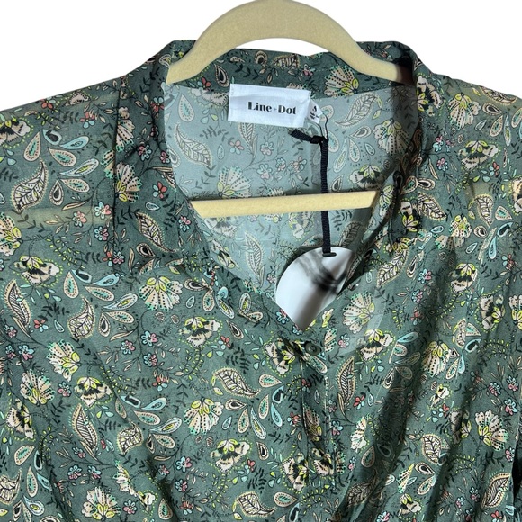 Line + Dot Green Semi-Sheer Floral Balloon Sleeve Blouse, NWT, Small - Picture 3 of 11